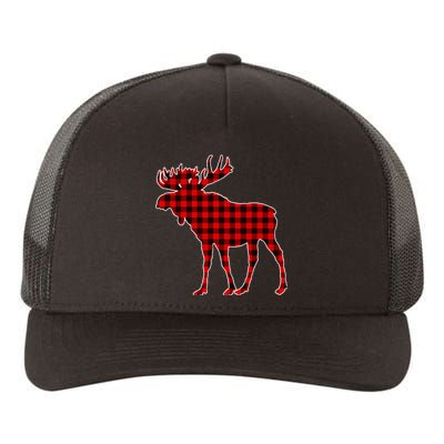 Moose Red Plaid Buffalo Matching Pajama Yupoong Adult 5-Panel Trucker Hat