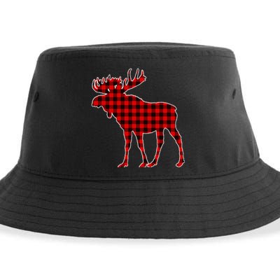 Moose Red Plaid Buffalo Matching Pajama Sustainable Bucket Hat