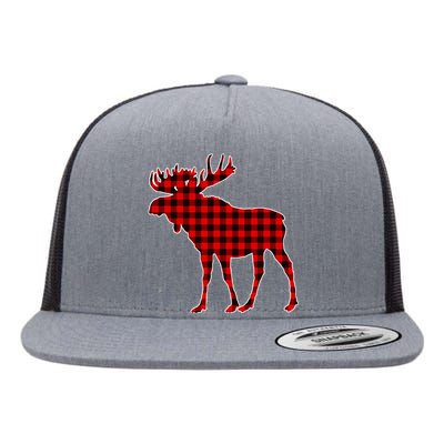 Moose Red Plaid Buffalo Matching Pajama Flat Bill Trucker Hat