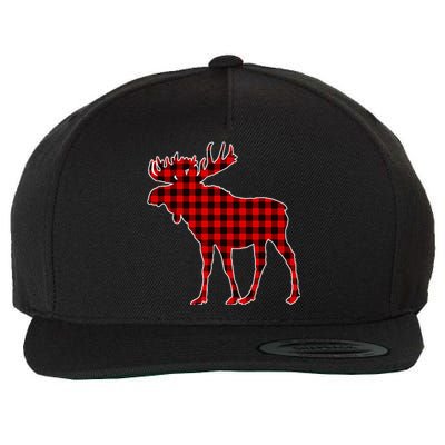 Moose Red Plaid Buffalo Matching Pajama Wool Snapback Cap