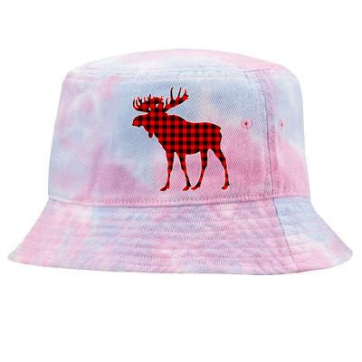 Moose Red Plaid Buffalo Matching Pajama Tie-Dyed Bucket Hat