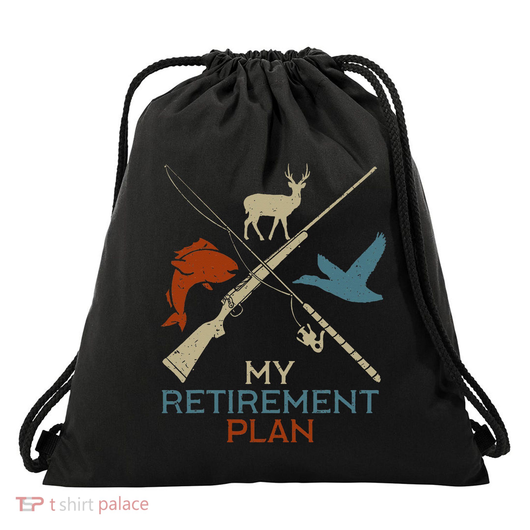 My Retirement Plan Hunting Fishing Hunter Grandfather Drawstring Bag