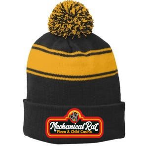 Mechanical Rat Pizza And Child Casino Stripe Pom Pom Beanie