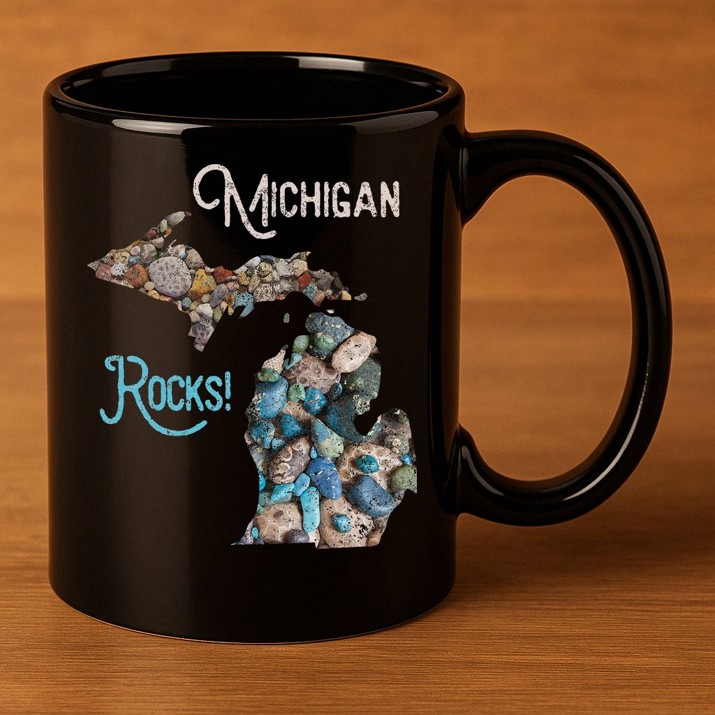 Michigan Rocks Petoskey Stone Hunting Great Lakes State 11oz C Handle Ceramic Mug