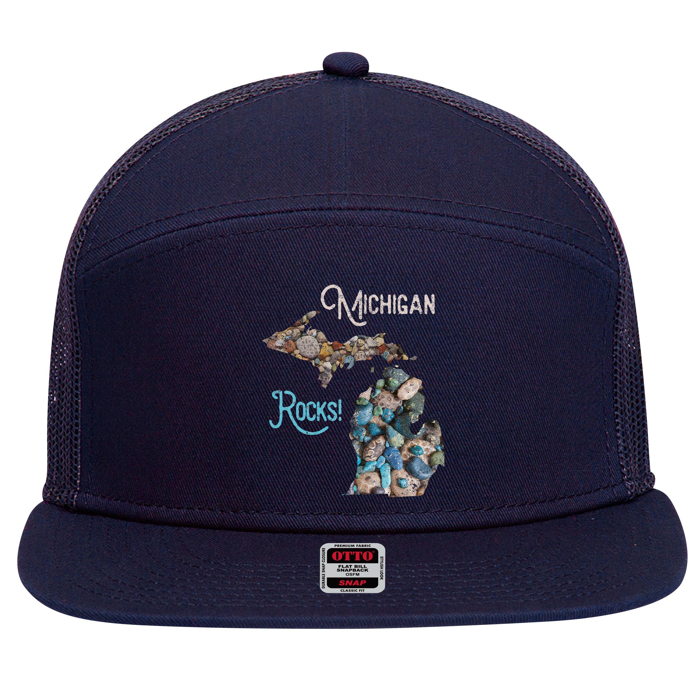 Michigan Rocks Petoskey Stone Hunting Great Lakes State 7 Panel Mesh Trucker Snapback Hat