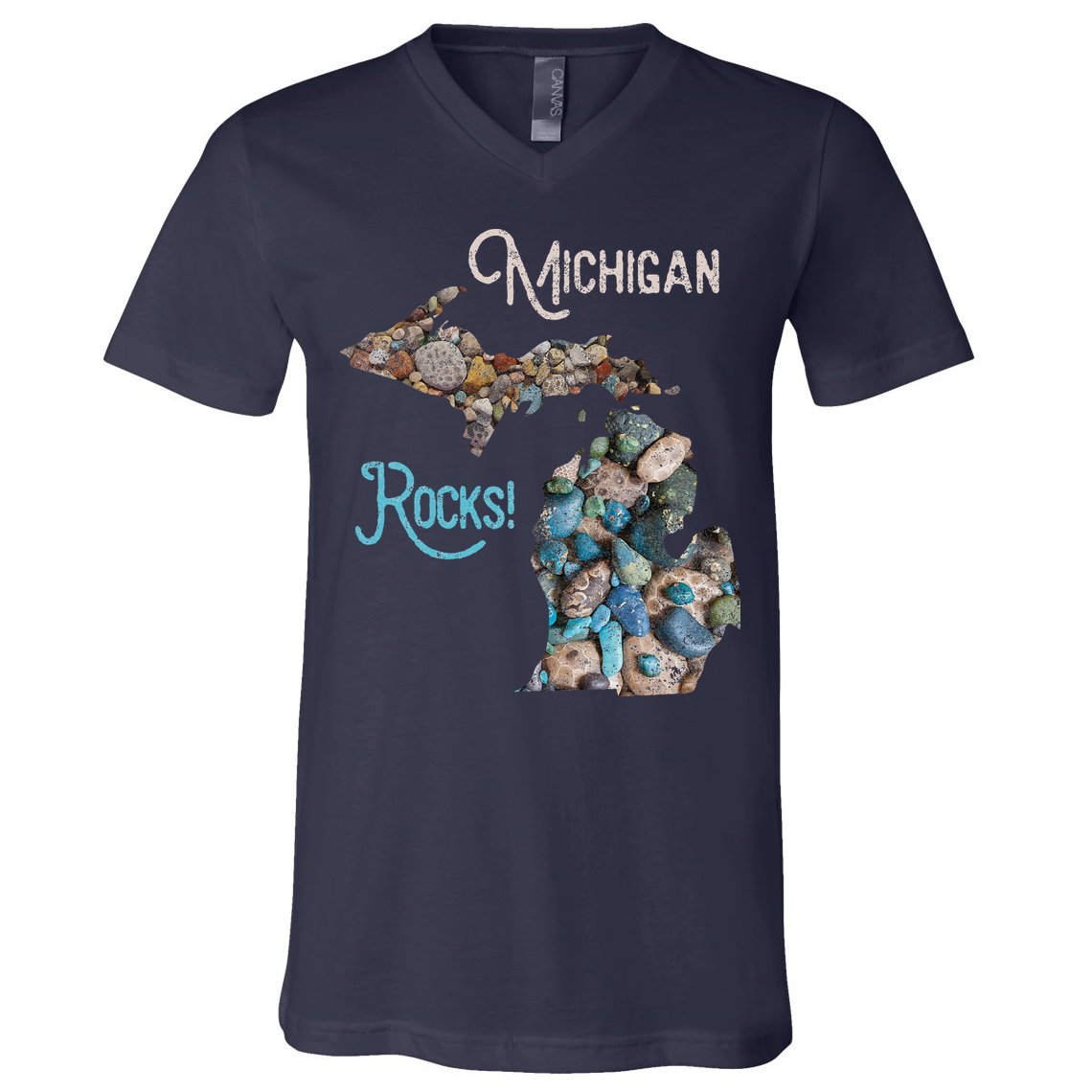 Michigan Rocks Petoskey Stone Hunting Great Lakes State V-Neck T-Shirt