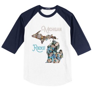 Michigan Rocks Petoskey Stone Hunting Great Lakes State Baseball Sleeve Shirt