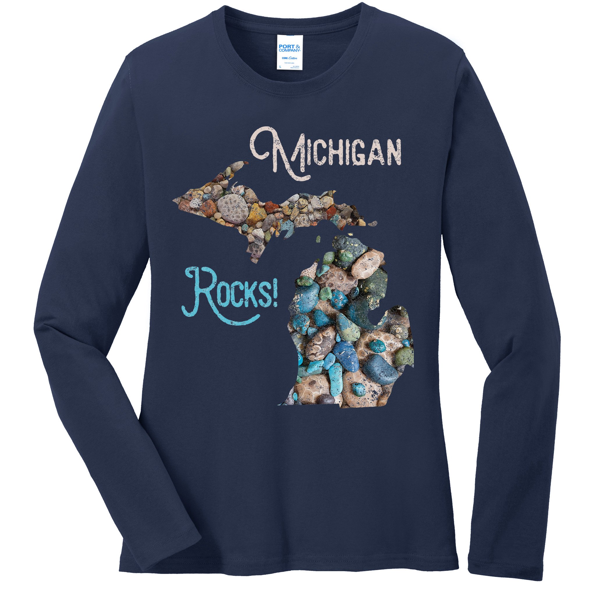 Michigan Rocks Petoskey Stone Hunting Great Lakes State Ladies Long Sleeve Shirt