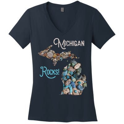 Michigan Rocks Petoskey Stone Hunting Great Lakes State Women's V-Neck T-Shirt