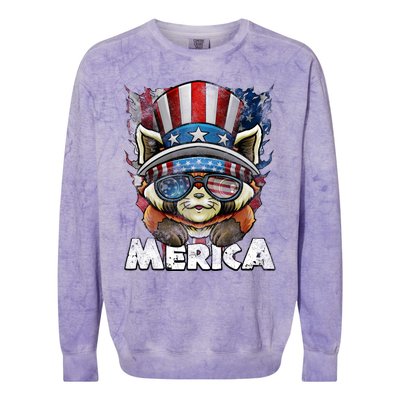 Merica Red Panda Celebrate Independence Us Flag 4th Of July Funny Gift Colorblast Crewneck Sweatshirt