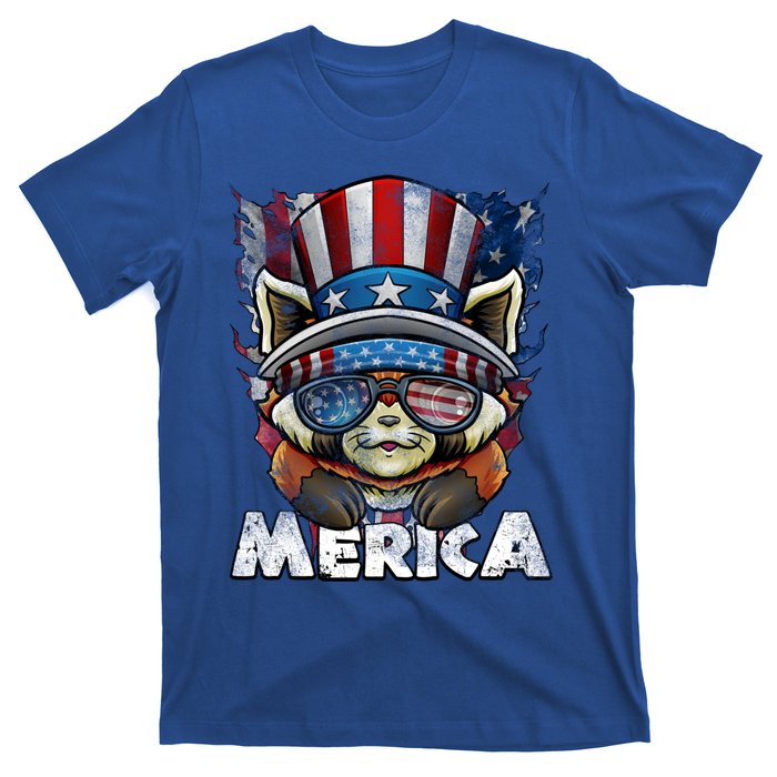 Merica Red Panda Celebrate Independence Us Flag 4th Of July Funny Gift T-Shirt