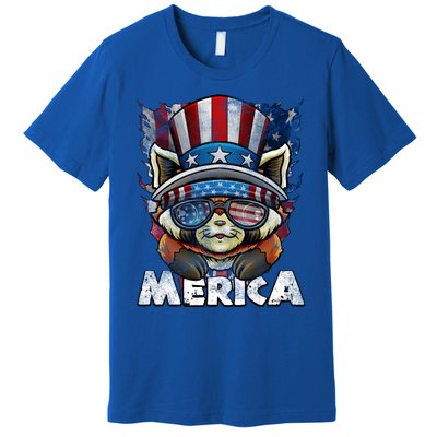 Merica Red Panda Celebrate Independence Us Flag 4th Of July Funny Gift Premium T-Shirt