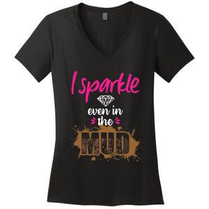 Mud Run Princess I Sparkle Even in Mud Team Girl ATV Gifts Women's V-Neck T-Shirt