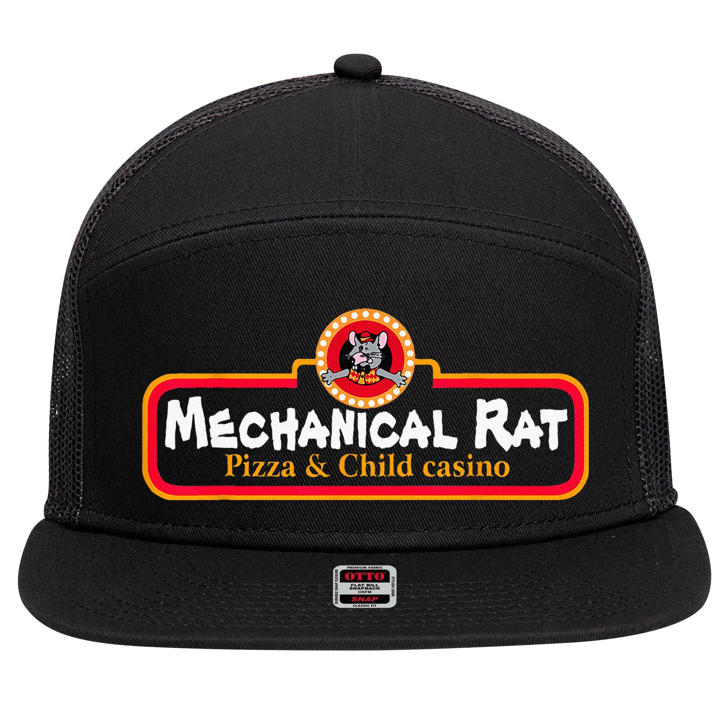 Mechanical Rat Pizza & Child Casino 7 Panel Mesh Trucker Snapback Hat