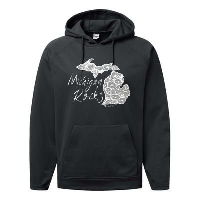 MICHIGAN ROCKS PETOSKEY STONE Performance Fleece Hoodie