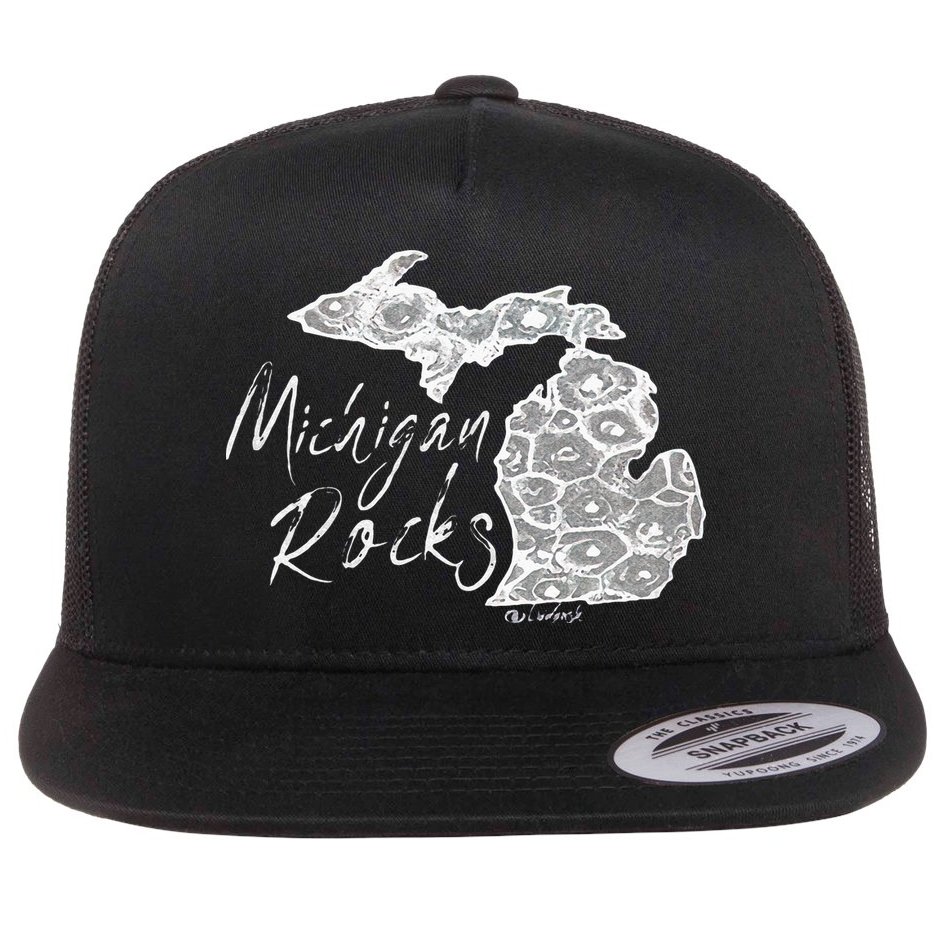 MICHIGAN ROCKS PETOSKEY STONE Flat Bill Trucker Hat