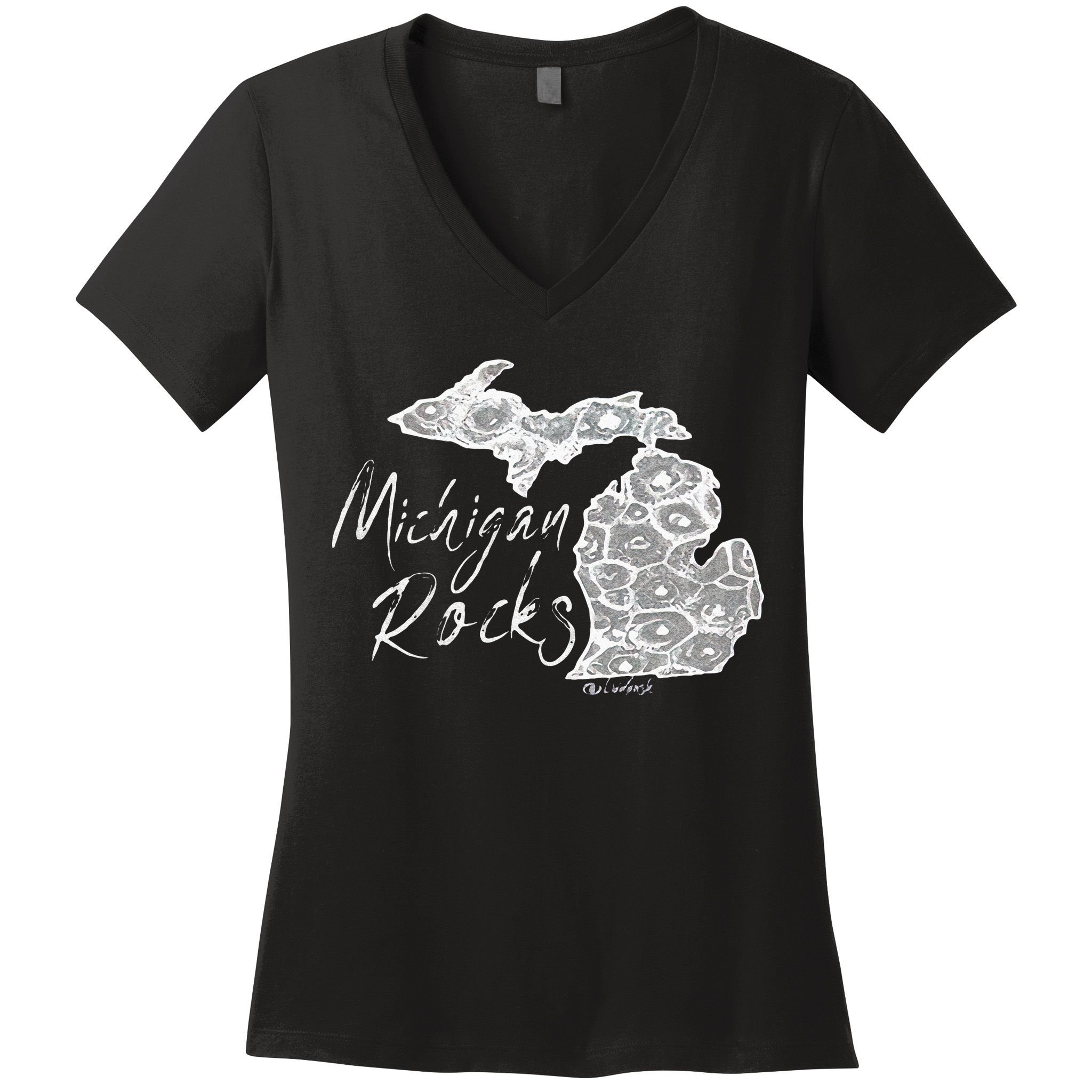 MICHIGAN ROCKS PETOSKEY STONE Women's V-Neck T-Shirt