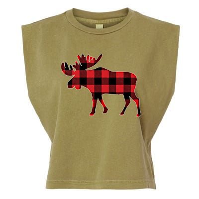 Moose Red Plaid Matching Family Buffalo Christmas Pajama Cute Gift Garment-Dyed Women's Muscle Tee