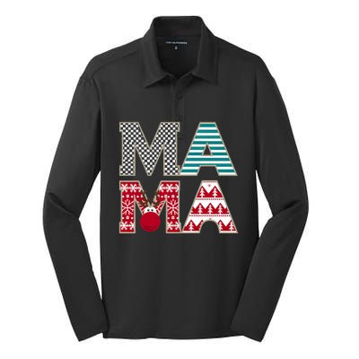 Mama Reindeer Plaid Christmas Holiday Design Silk Touch Performance Long Sleeve Polo