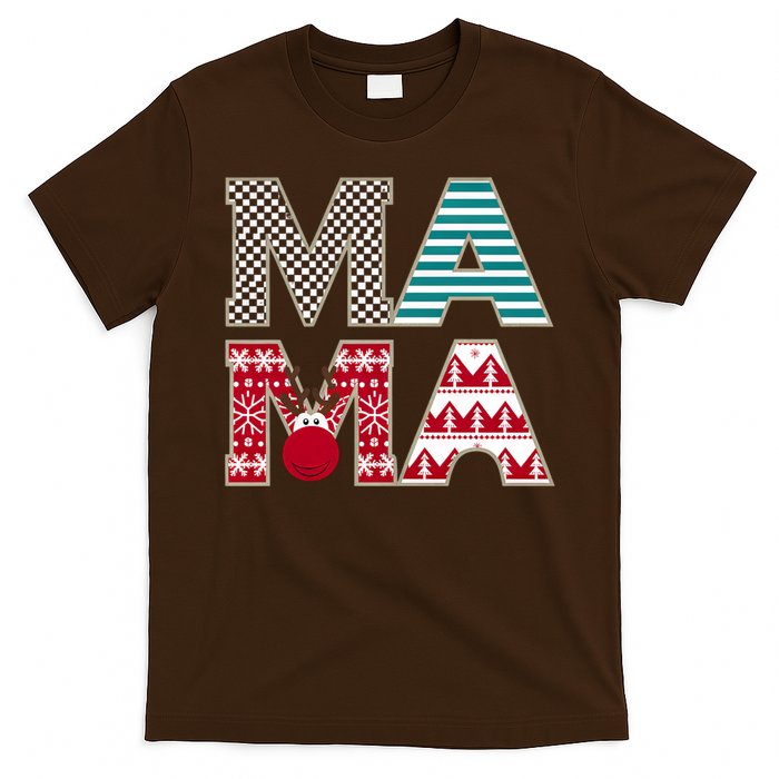 Mama Reindeer Plaid Christmas Holiday Design T-Shirt