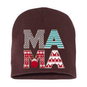 Mama Reindeer Plaid Christmas Holiday Design Short Acrylic Beanie