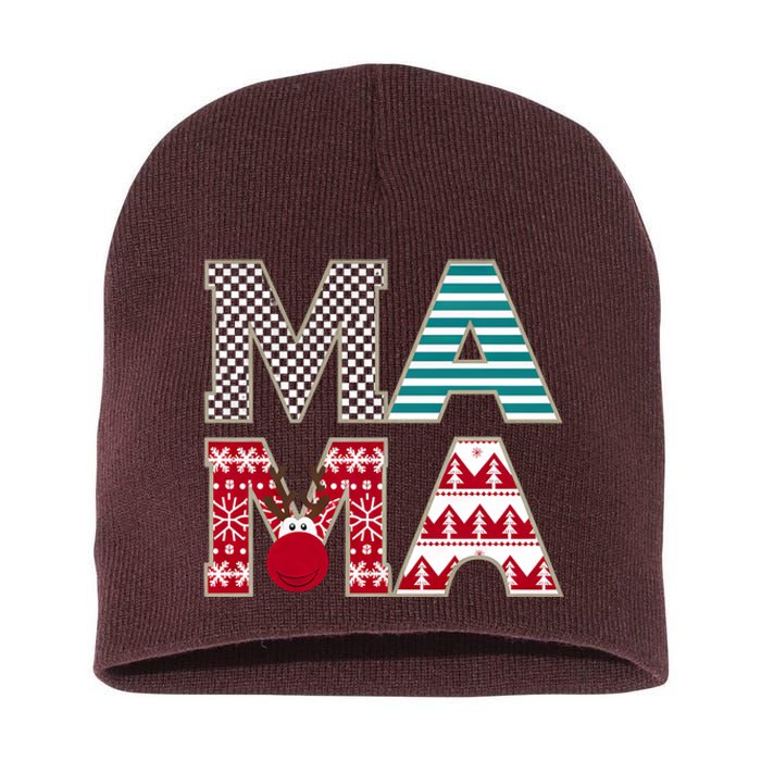 Mama Reindeer Plaid Christmas Holiday Design Short Acrylic Beanie