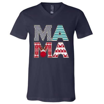 Mama Reindeer Plaid Christmas Holiday Design V-Neck T-Shirt