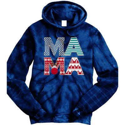 Mama Reindeer Plaid Christmas Holiday Design Tie Dye Hoodie