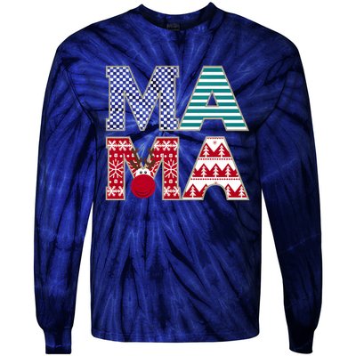 Mama Reindeer Plaid Christmas Holiday Design Tie-Dye Long Sleeve Shirt