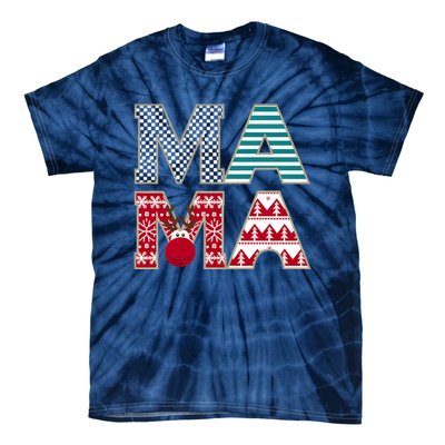 Mama Reindeer Plaid Christmas Holiday Design Tie-Dye T-Shirt