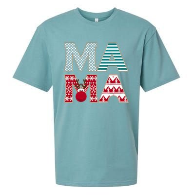 Mama Reindeer Plaid Christmas Holiday Design Sueded Cloud Jersey T-Shirt