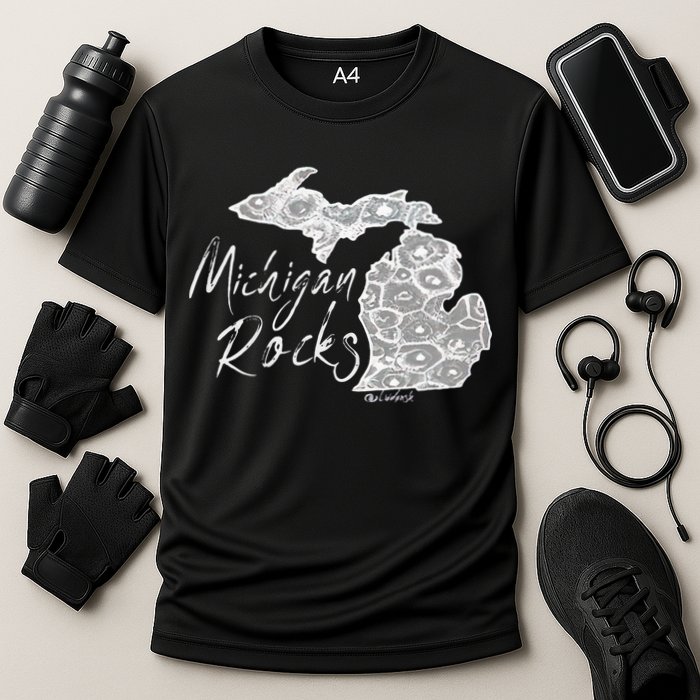 MICHIGAN ROCKS PETOSKEY STONE Cooling Performance Crew T-Shirt