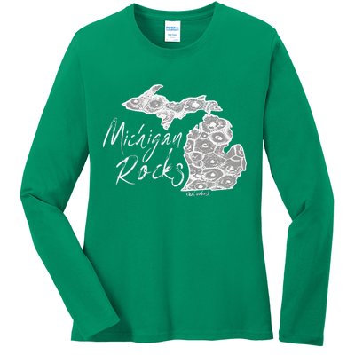 MICHIGAN ROCKS PETOSKEY STONE Ladies Long Sleeve Shirt