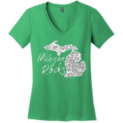 MICHIGAN ROCKS PETOSKEY STONE Women's V-Neck T-Shirt