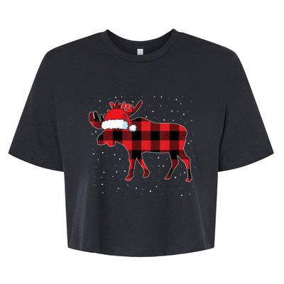 Moose Red Plaid Matching Family Buffalo Christmas Pajama Bella+Canvas Jersey Crop Tee