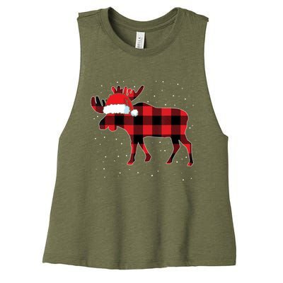 Moose Red Plaid Matching Family Buffalo Christmas Pajama Women's Racerback Cropped Tank