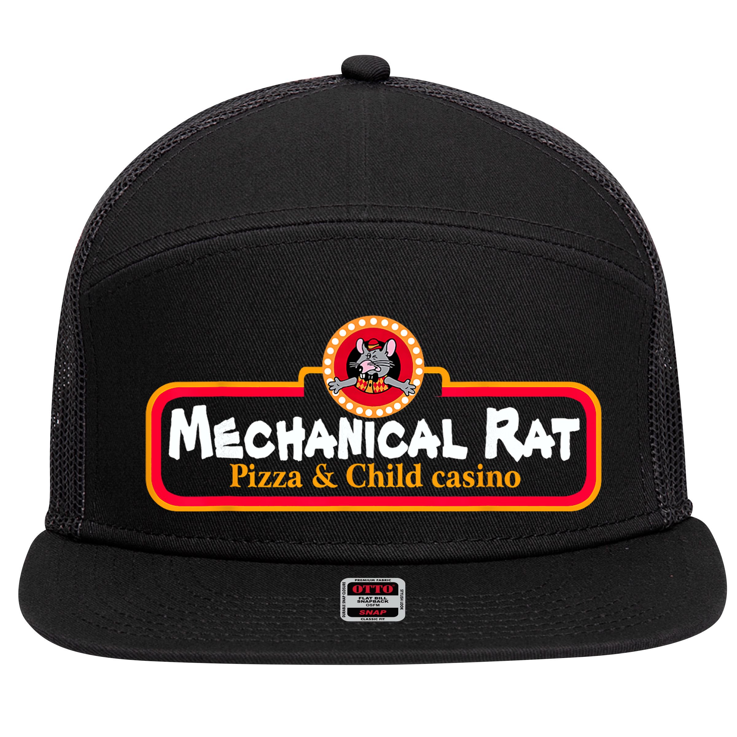 Mechanical Rat Pizza & Child Casino 7 Panel Mesh Trucker Snapback Hat