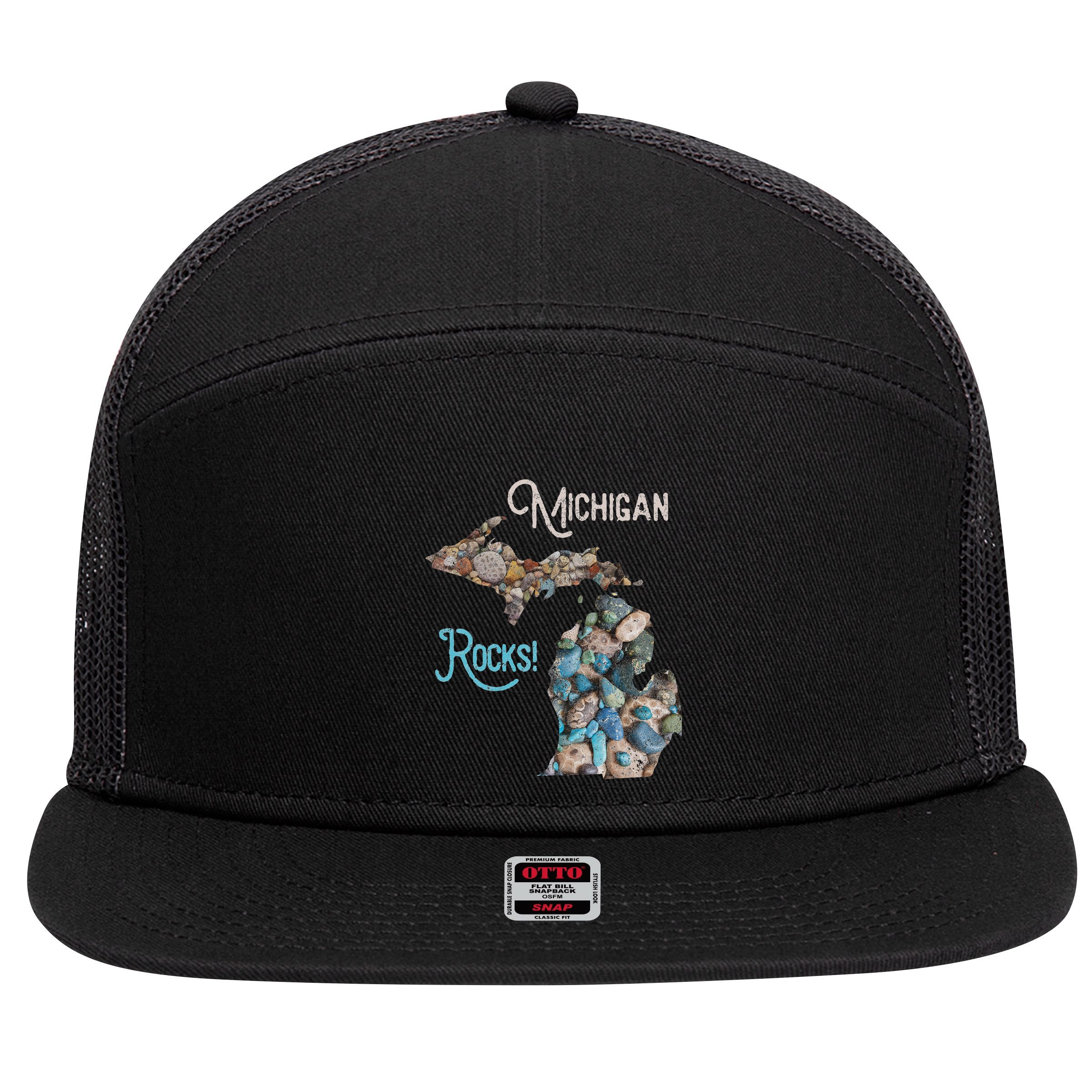 Michigan Rocks Petoskey Stone Hunting Great Lakes State 7 Panel Mesh Trucker Snapback Hat