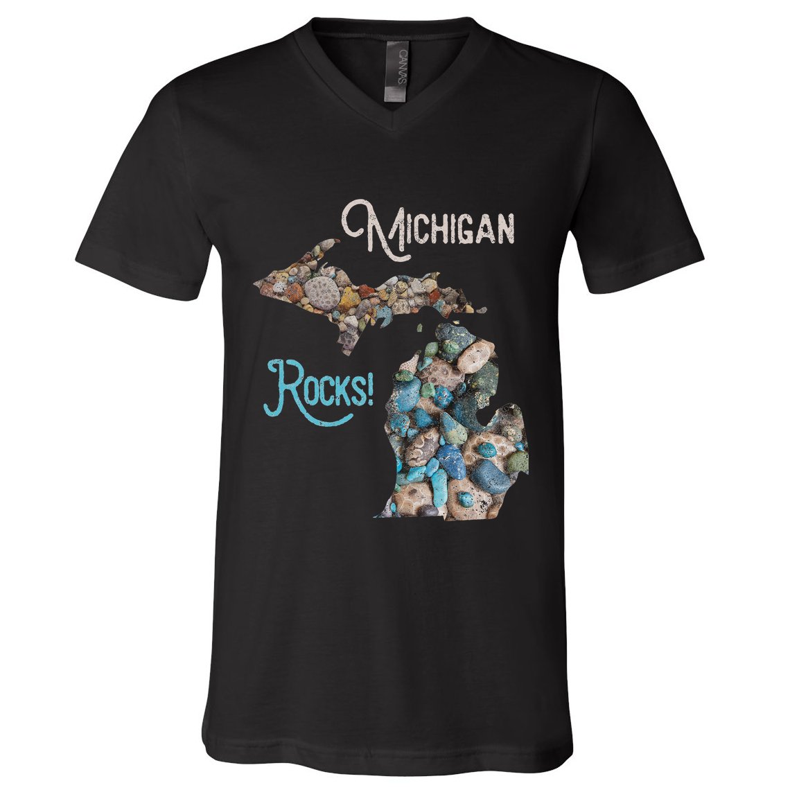 Michigan Rocks Petoskey Stone Hunting Great Lakes State V-Neck T-Shirt