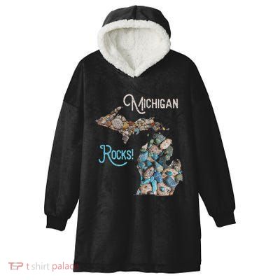Michigan Rocks Petoskey Stone Hunting Great Lakes State Hooded Wearable Blanket