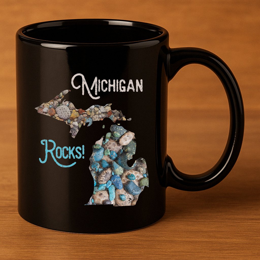 Michigan Rocks Petoskey Stone Hunting Great Lakes State 11oz C Handle Ceramic Mug