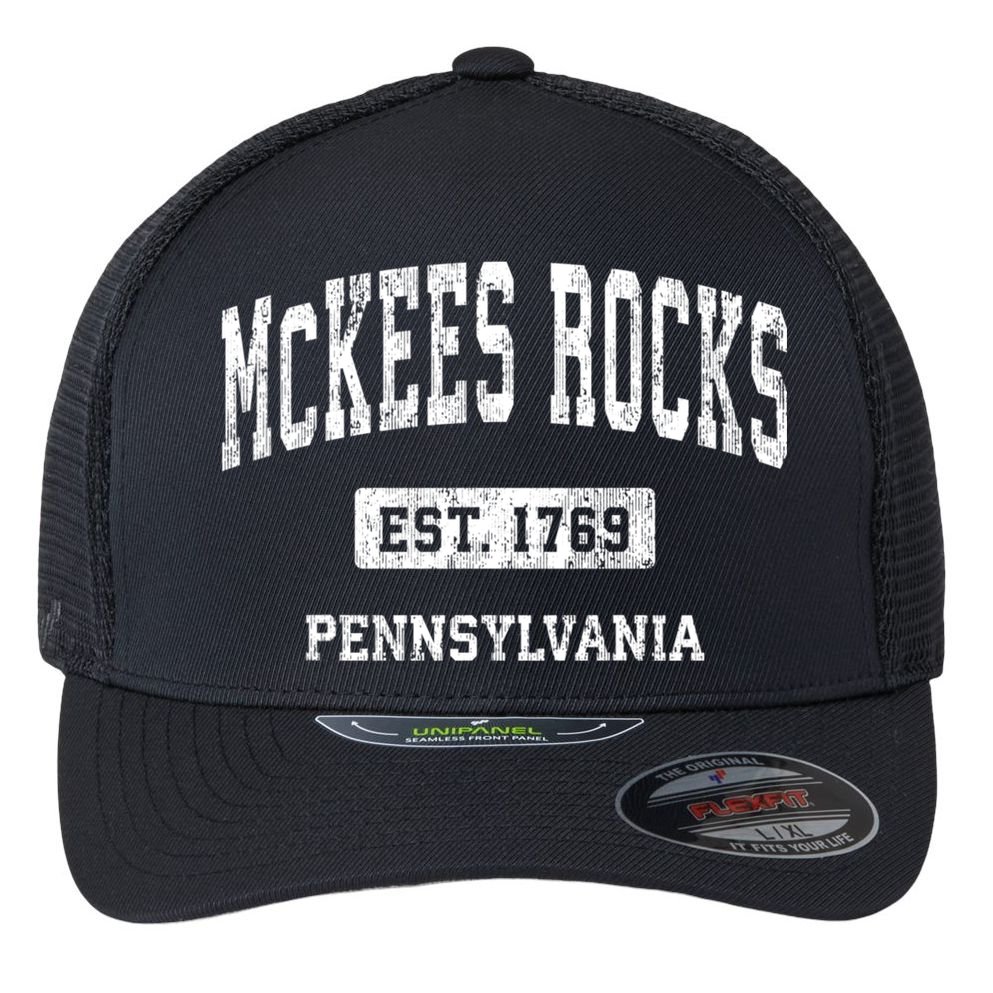 Mckees Rocks Pennsylvania Pa Vintage Athletic Sports Flexfit Unipanel Trucker Cap