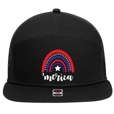 Merica Rainbow Patriotic 4th Of July 7 Panel Mesh Trucker Snapback Hat