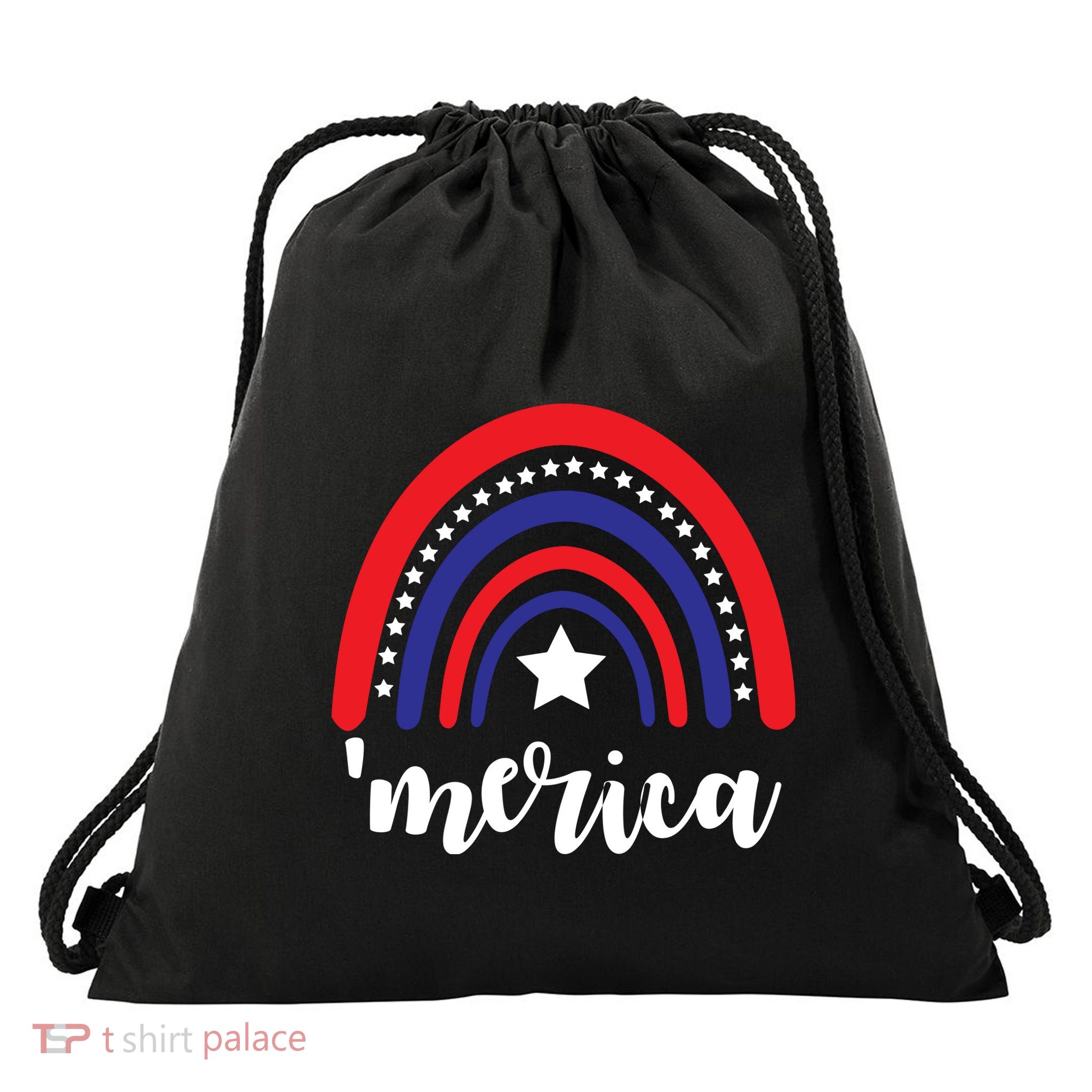 Merica Rainbow Patriotic 4th Of July Drawstring Bag