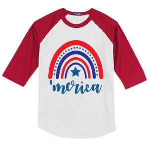 Merica Rainbow Patriotic 4th Of July Kids Colorblock Raglan Jersey