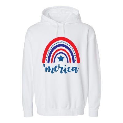 Merica Rainbow Patriotic 4th Of July Garment-Dyed Fleece Hoodie