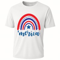 Merica Rainbow Patriotic 4th Of July Cooling Performance Crew T-Shirt