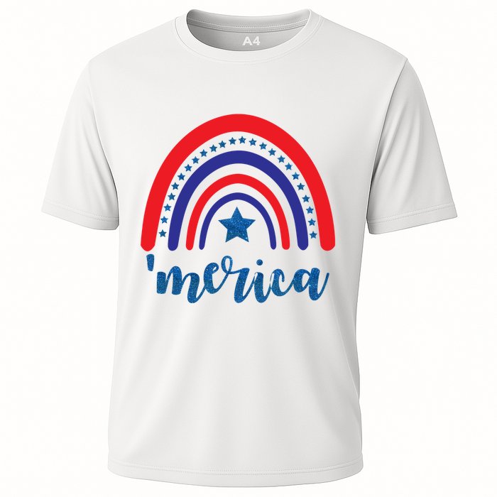 Merica Rainbow Patriotic 4th Of July Cooling Performance Crew T-Shirt