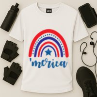 Merica Rainbow Patriotic 4th Of July Cooling Performance Crew T-Shirt