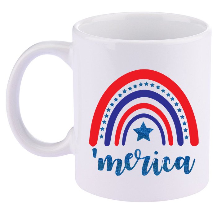 Merica Rainbow Patriotic 4th Of July 11oz C Handle Ceramic Mug